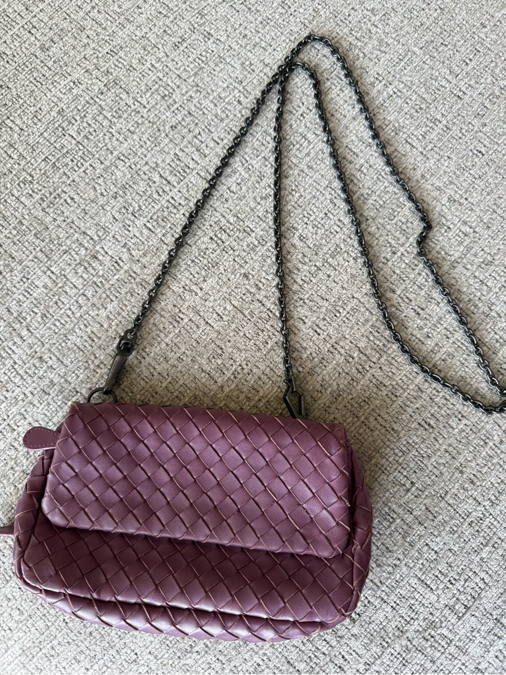 Bottega Veneta Purple Woven Leather Crossbody Bag with Removable Chain